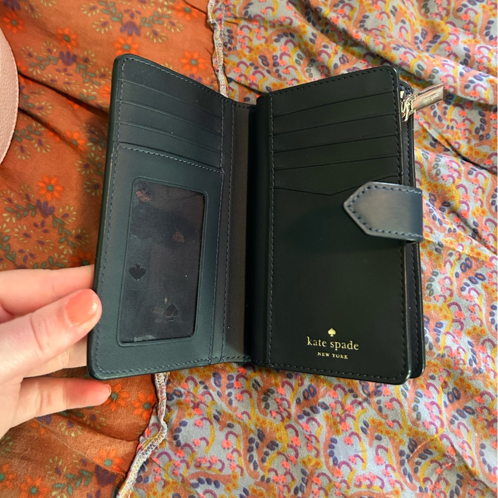 kate spade navy apple print wallet with red, green, cream - Picture 4 of 6